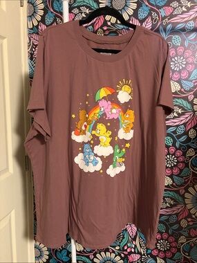 Care Bears Mauve Graphic Short Sleeve Tee with Rainbow Characters